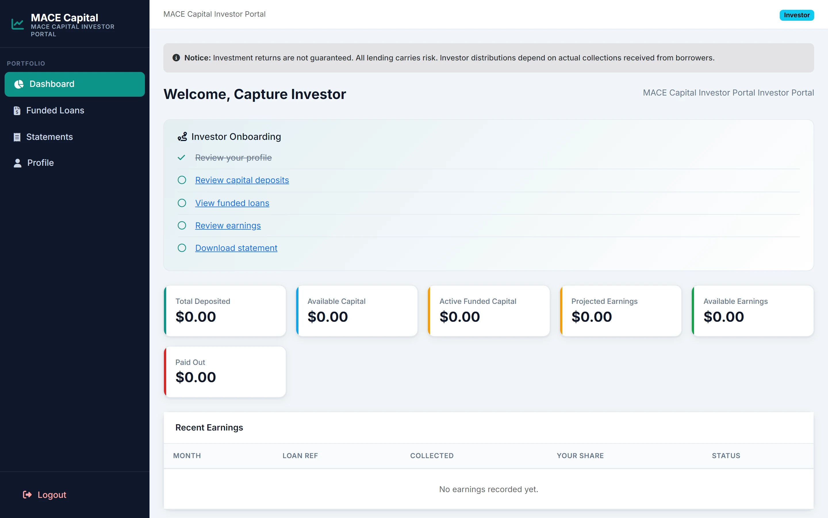 CapGrowth OS Investor Portal dashboard from Reference Enterprise